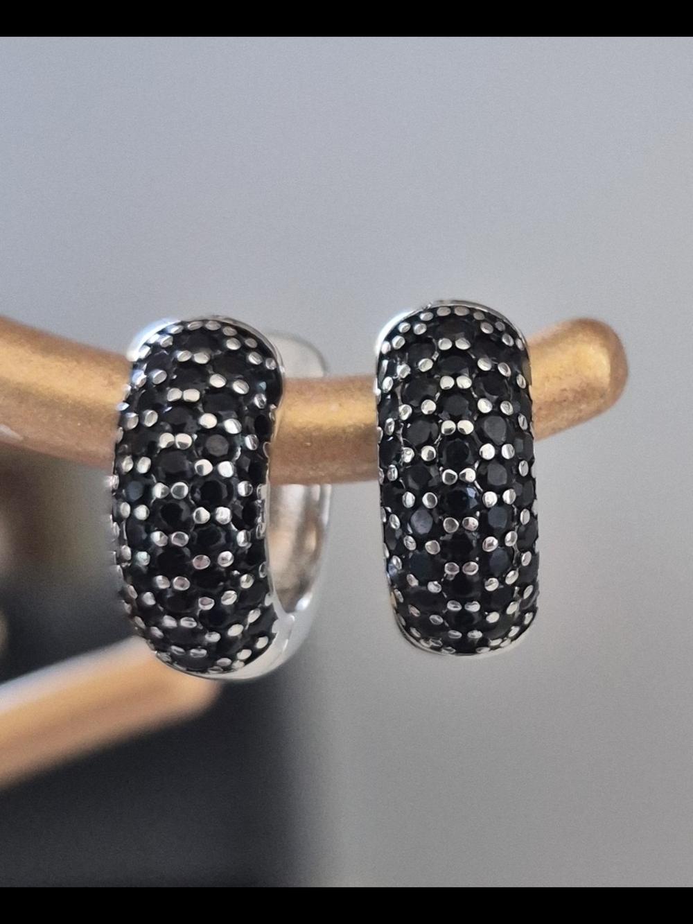 Sterling Silver Black Pave Huggie Earrings